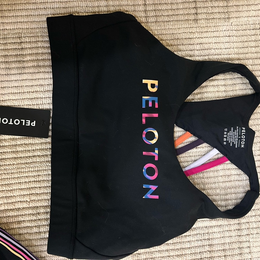 Peloton Black Sports Bra with Multicolor Logo